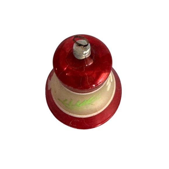 Vintage Christmas Bell Ornament Red & White Glass Hand-Painted West Germany 2 3/ - Picture 5 of 6